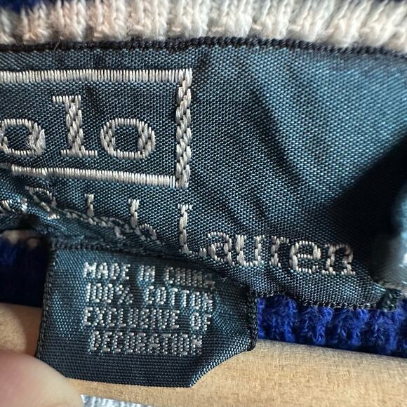 Polo Ralph Lauren Vintage Thermal Hooded Henley Waffle Knit Shirt Blue L - Picture 3 of 9